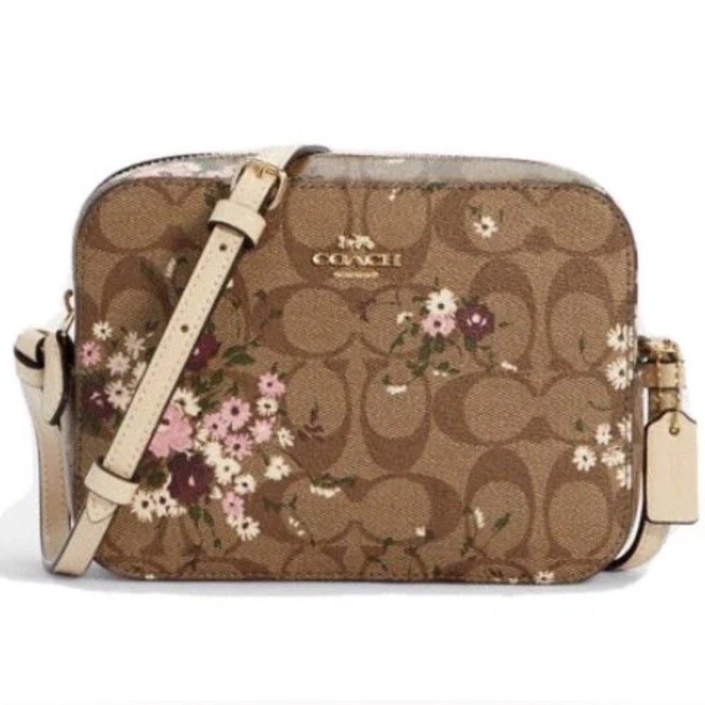 Coach Signature Evergreen Khaki Multi Floral‎ Camera/Crossbody Bag